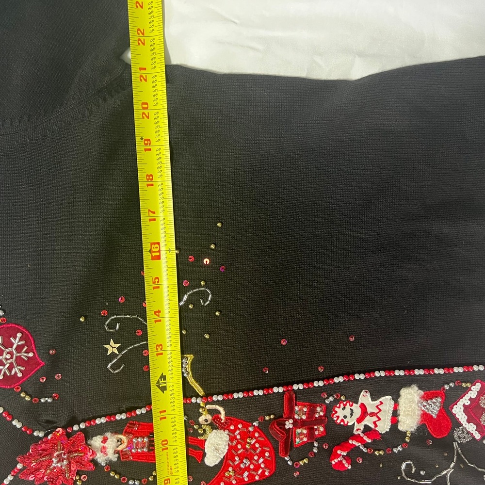 Just B Black Beaded Christmas Cardigan Sweater Large ugly holiday festive kitsch - Picture 14 of 16